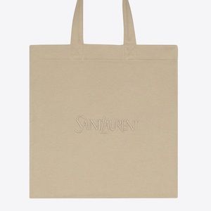 SAINT LAURENT RIVE DROITE EMBROIDERED TOTE BAG IN FLEECE BEIGE SOLD OUT
